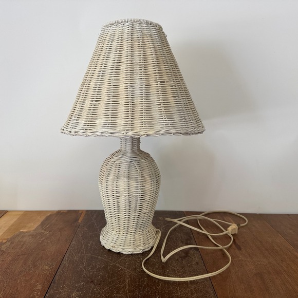 American Vintage Other - Vintage Wicker Table‎ Lamp with Shade Coastal Cottagecore Home Decor WORKS